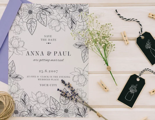 Elegant save-the-date card printable in flower design, perfect for weddings and other celebrations.