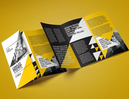 Yellow and black printed multi-pamphlet leaflets are a trendy way to deliver information design.
